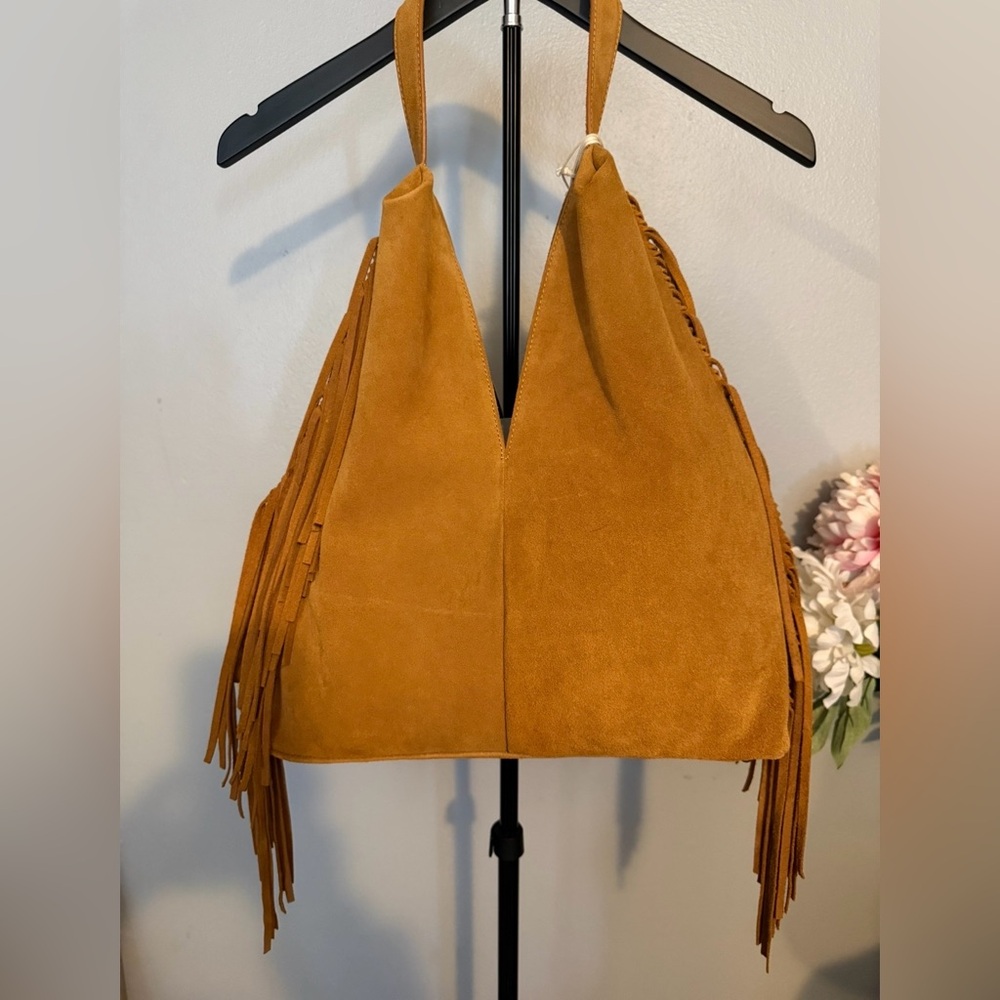 Chic Mustard Suede Fringe Shoulder Bag